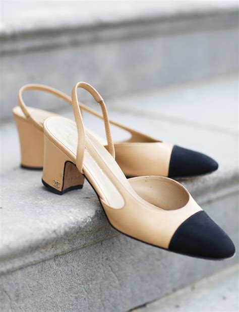 classic heels black beige chanel|Chanel slingback heels.